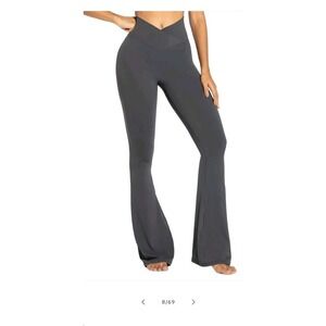 Sunzel Size Large Gray High-Waist Crossover Flare Tummy Control Leggings. Yoga